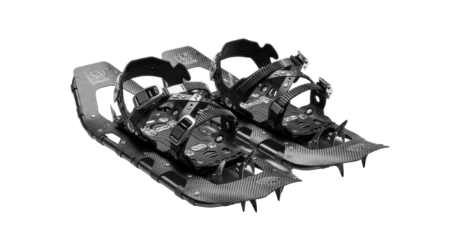 Durable black aluminum snowshoes with adjustable straps for winter adventures