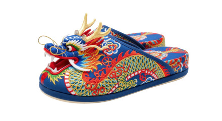 Colorful dragon design oriental slippers with intricate embroidery