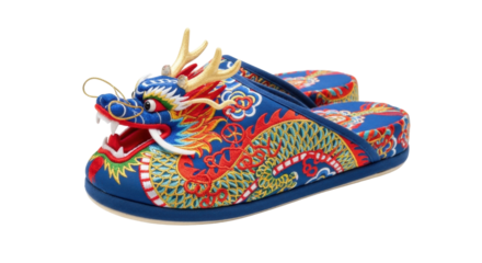 Colorful dragon design oriental slippers with intricate embroidery