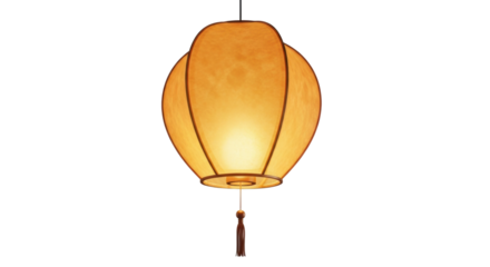 Traditional asian paper lantern with warm glow on black background