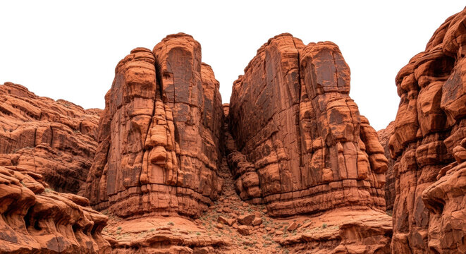 Majestic red rock formations against black sky in desert canyon landscape