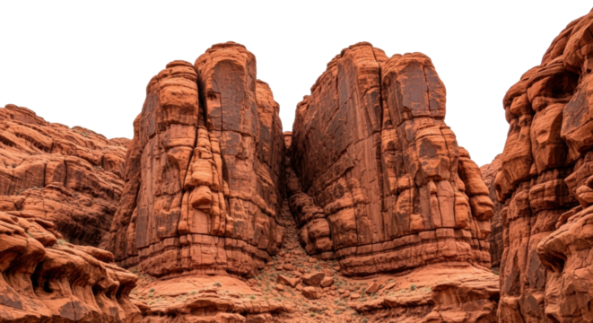 Majestic red rock formations against black sky in desert canyon landscape