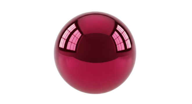 Glossy red sphere with reflected window light on white background