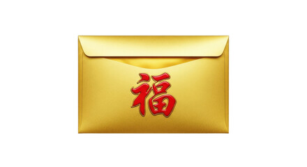 Golden envelope with red chinese character for prosperity on black background