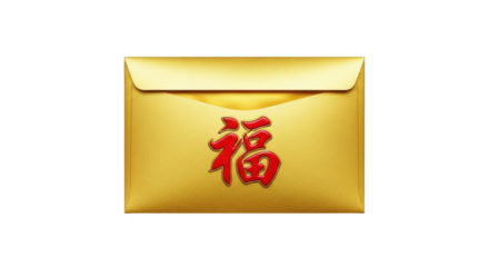 Golden envelope with red chinese character for prosperity on black background