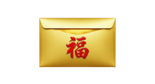Golden envelope with red chinese character for prosperity on black background - Powered by Adobe