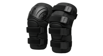 Black tactical knee pads with adjustable straps for outdoor and sports activities