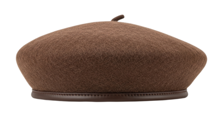 Classic brown wool beret with leather trim