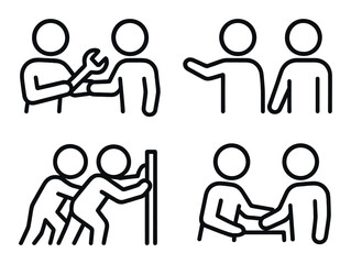 Symbolic representation of teamwork and collaboration through simple line icons