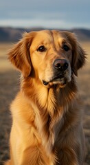 Obraz premium Golden Retriever Portrait with Mountains in Background