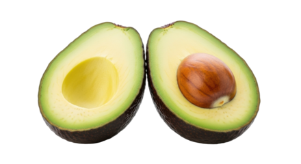 Fresh sliced avocado halves showcasing seed and vibrant green interior