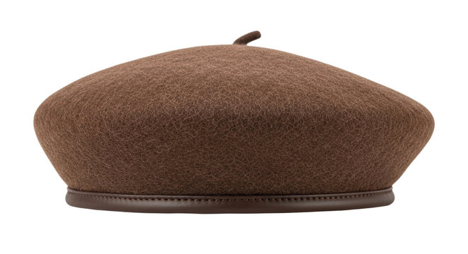 Classic brown wool beret with leather trim