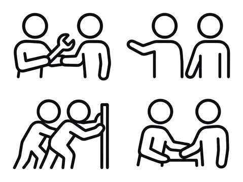 Symbolic representation of teamwork and collaboration through simple line icons