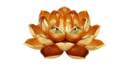 Golden lotus flower with crystal accents on black background