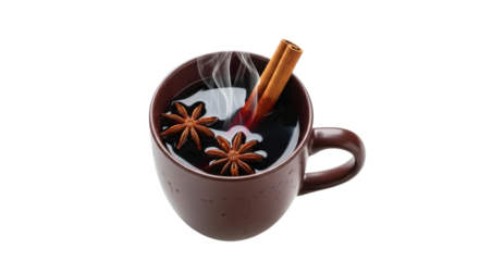 Steaming cup of mulled wine with star anise and cinnamon stick