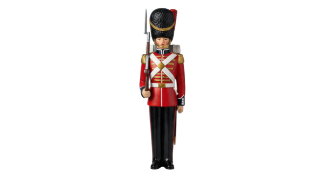 Traditional british royal guard toy soldier with red uniform and black bearskin hat - Powered by Adobe