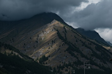 Views of the Colle dell'Agnolo mountain range in Pontechianale, in the Varaita Valley in the province of Cuneo, the Piedmontese mountains in August