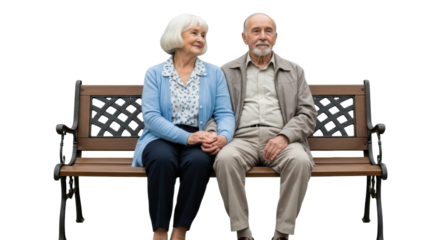 Elderly caucasian couple sitting on bench sharing a moment together