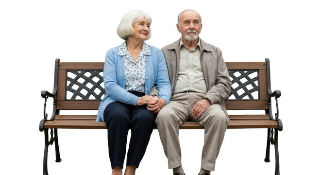 Elderly caucasian couple sitting on bench sharing a moment together - Powered by Adobe