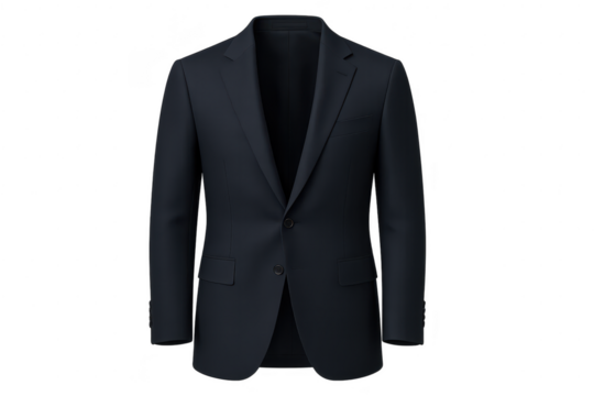 Elegant dark navy blue men's suit jacket isolated on transparent background