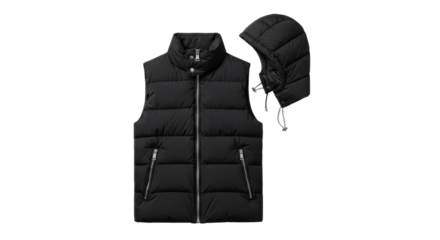 Black puffer vest with detachable hood for men winter fashion