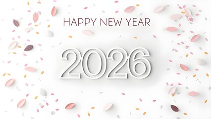 Happy new year 2026 with falling confetti and bokeh lights