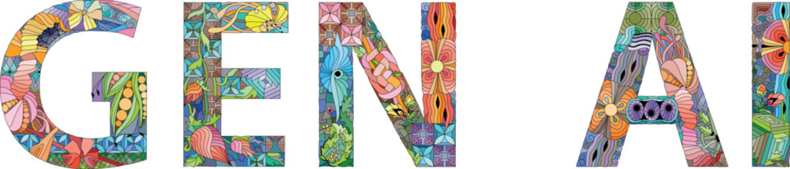 Words GEN AI hand drawn modern design vector illustration.