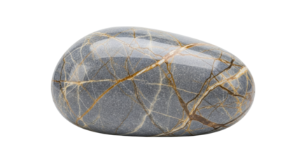 Smooth polished gray stone with intricate gold veins and reflections