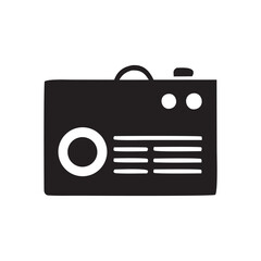 Simple hand drawn silhouette of a vintage radio with knobs and speaker