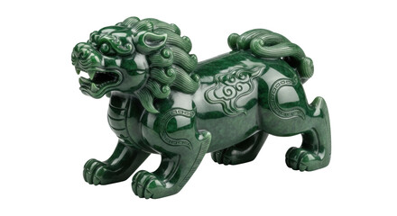 Fototapeta premium Detailed green jade chinese guardian lion statue on black background