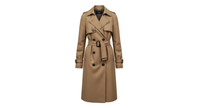 Classic beige trench coat with belt and double-breasted design