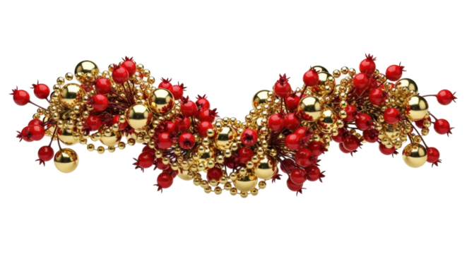 Intricate gold and red decorative garland with shiny spheres and berries - Powered by Adobe