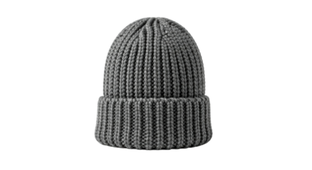 Gray knitted beanie on black background