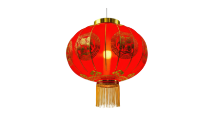Traditional red chinese lantern with gold patterns and tassels