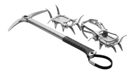 Ice climbing gear: ice axe and crampons for alpine adventure