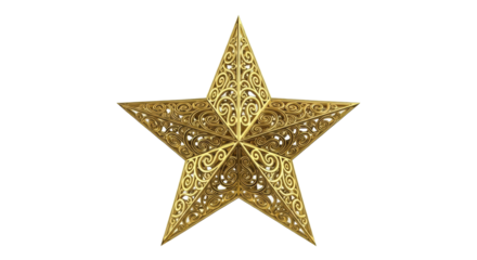 Ornate golden star with intricate swirling patterns on white background