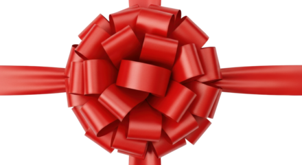 Vibrant red gift bow with ribbons on black background