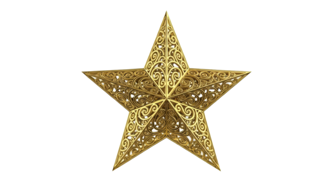 Ornate golden star with intricate swirling patterns on white background