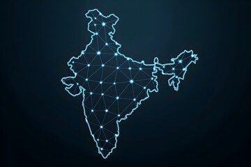 India digital network map with glowing connected nodes representing technology, communication, data links, innovation, infrastructure and modern nationwide connectivity