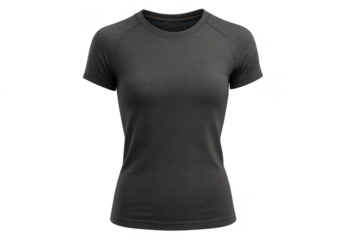 Sporty black t-shirt isolated on transparent background, short sleeves, athletic wear