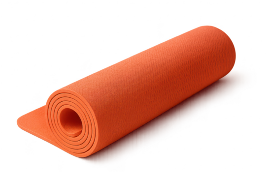 Rolled up orange yoga mat isolated on a transparent background, studio shot - Powered by Adobe