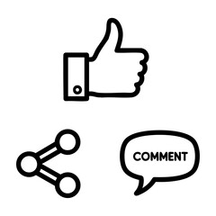 Social Media Icon Set Like Share Comment Bubble Outline