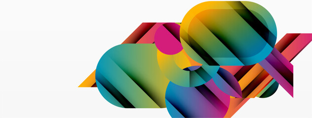 Abstract colorful shapes overlap, creating dynamic visual composition. Gradient hues blend, forming modern design element.