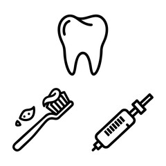 Dental Care Icon Set Tooth Toothbrush Dental Drill Outline