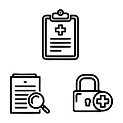 Medical Records Icon Set Chart Document Magnifier Secure Lock