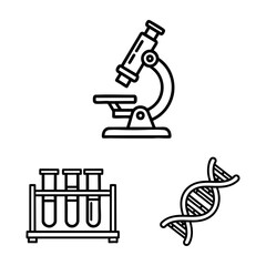 Laboratory Icon Set Microscope Test Tube DNA Helix Outline