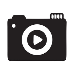 Modern minimalist dark gray camera icon with a white play button symbol in the center