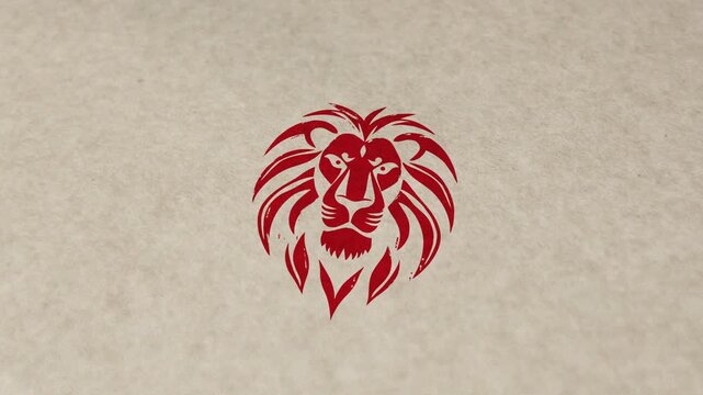 Lion head africa symbol stamp and hand stamping impact animation. Romantic lipstick xoxo 3D concept. 