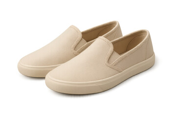 Naklejka premium Beige slip-on canvas shoes isolated on transparent background, casual footwear