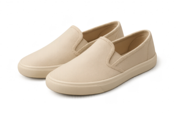 Beige slip-on canvas shoes isolated on transparent background, casual footwear